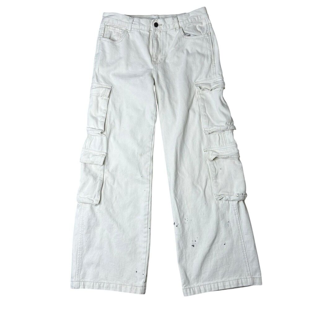 PacSun Jeans Baggy Size 27 White 90’s Cargo Flare Mid Rise Ink Splatter Painters
